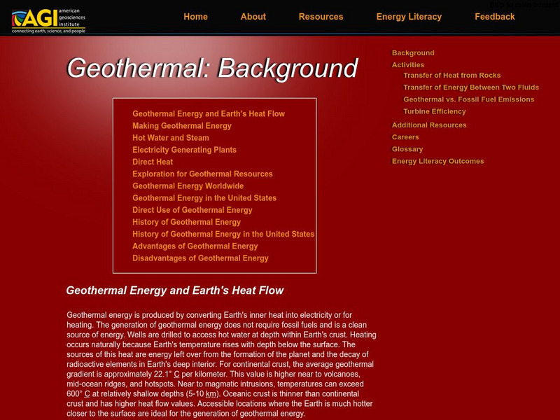 American Geosciences Institute: Geothermal Handout American Geosciences Institute: Geothermal Handout