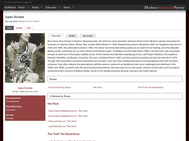 University of Illinois: Sexton: Chronology, Biography, Review of Poems Website University of Illinois: Sexton: Chronology, Biography, Review of Poems Website