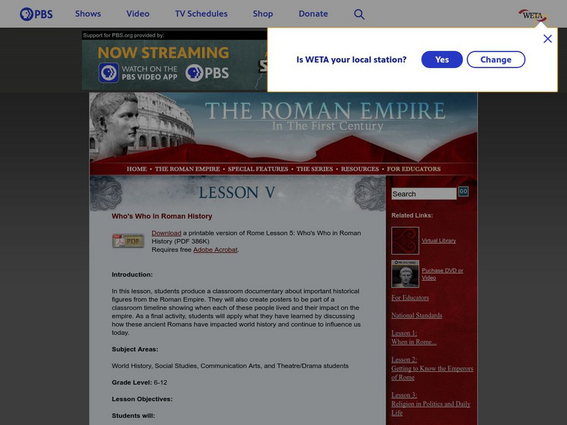 Pbs: The Roman Empire of the 1st Century: Who's Who in Roman History Lesson Plan Pbs: The Roman Empire of the 1st Century: Who's Who in Roman History Lesson Plan