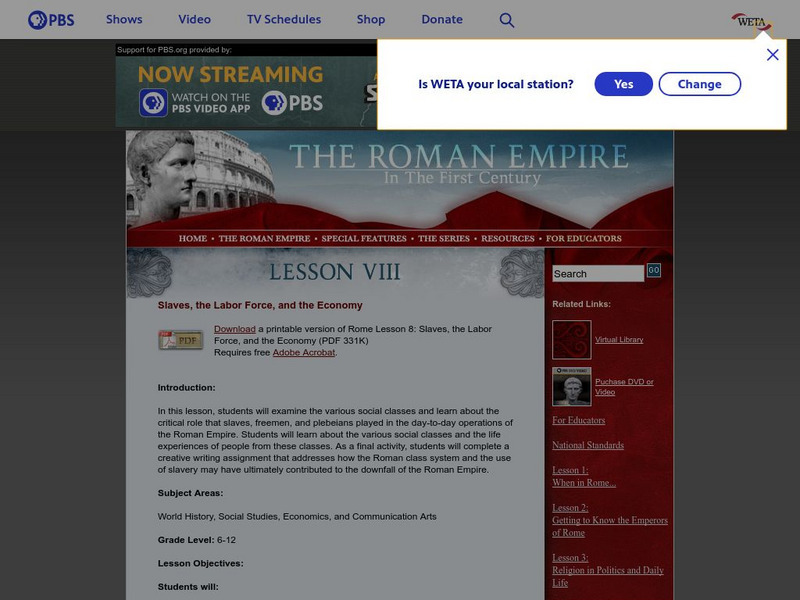 Pbs: Roman Empire of the 1st Century: Slaves, the Labor Force, and the Economy Lesson Plan Pbs: Roman Empire of the 1st Century: Slaves, the Labor Force, and the Economy Lesson Plan