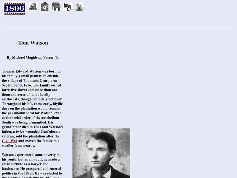 Vassar College: 1896: Tom Watson Handout Vassar College: 1896: Tom Watson Handout