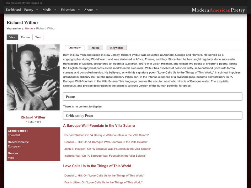 University of Illinois: Modern American Poetry: Richard Wilbur Website University of Illinois: Modern American Poetry: Richard Wilbur Website