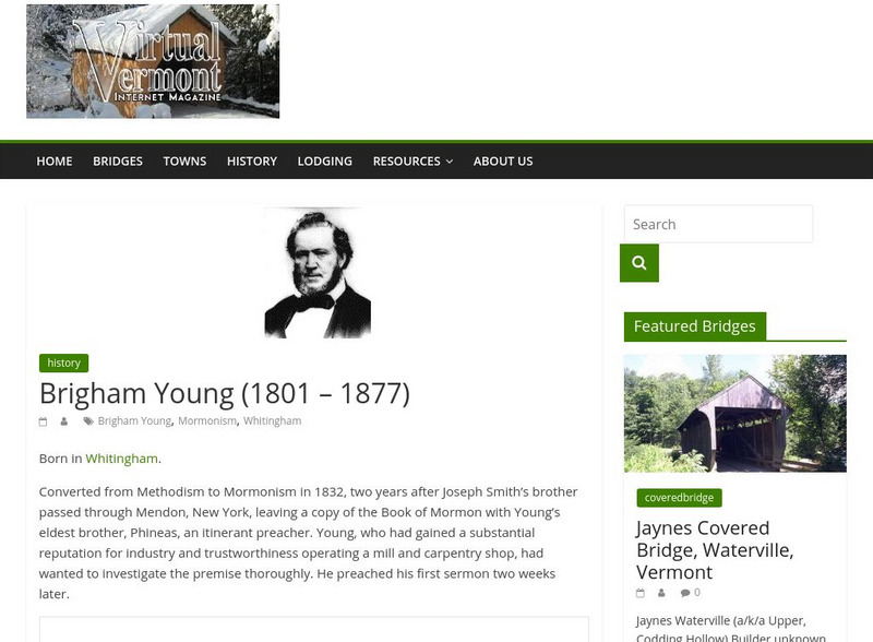 Vermont History: Brigham Young (1801 1877) Handout Vermont History: Brigham Young (1801 1877) Handout