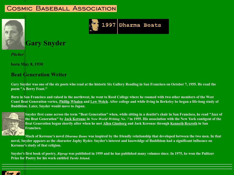 Cosmic Baseball Association: Gary Snyder Website Cosmic Baseball Association: Gary Snyder Website