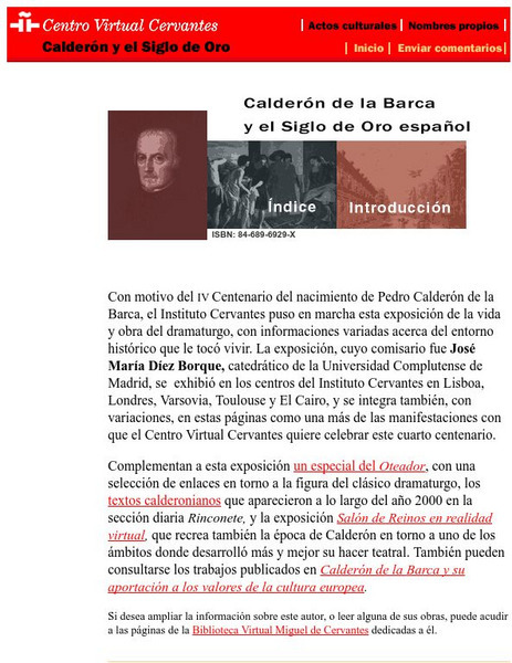 Centro Virtual Cervantes: Calderon De La Barca Y El Siglo De Oro Espanol Handout Centro Virtual Cervantes: Calderon De La Barca Y El Siglo De Oro Espanol Handout