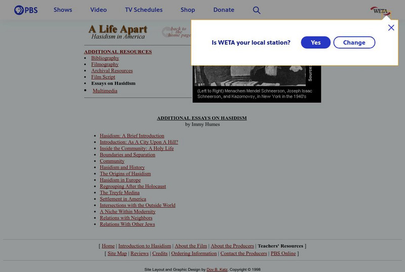 Pbs: Essays on Hasidism Handout Pbs: Essays on Hasidism Handout