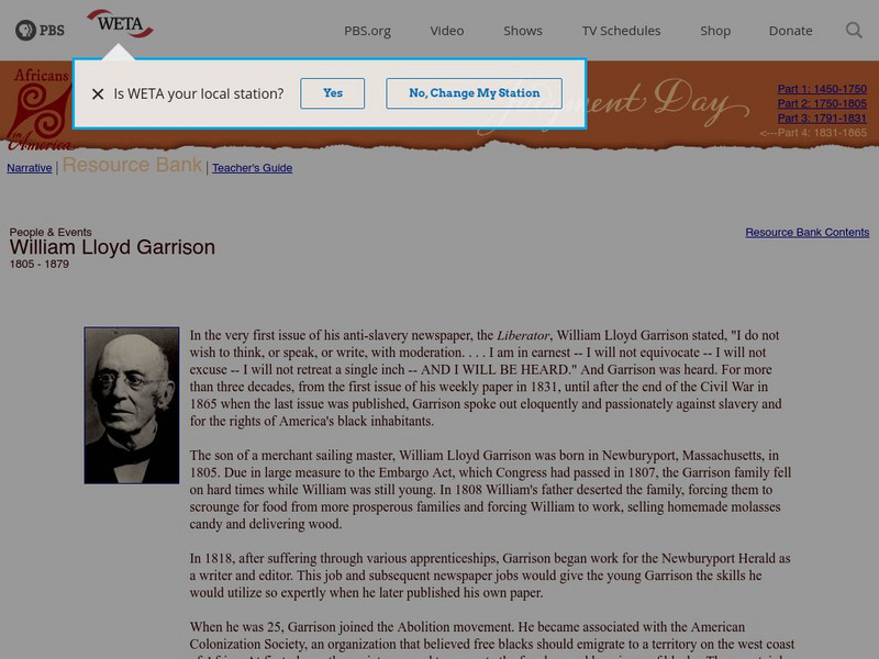 Pbs: Cet: Africans in America: William Lloyd Garrison Unit Plan Pbs: Cet: Africans in America: William Lloyd Garrison Unit Plan