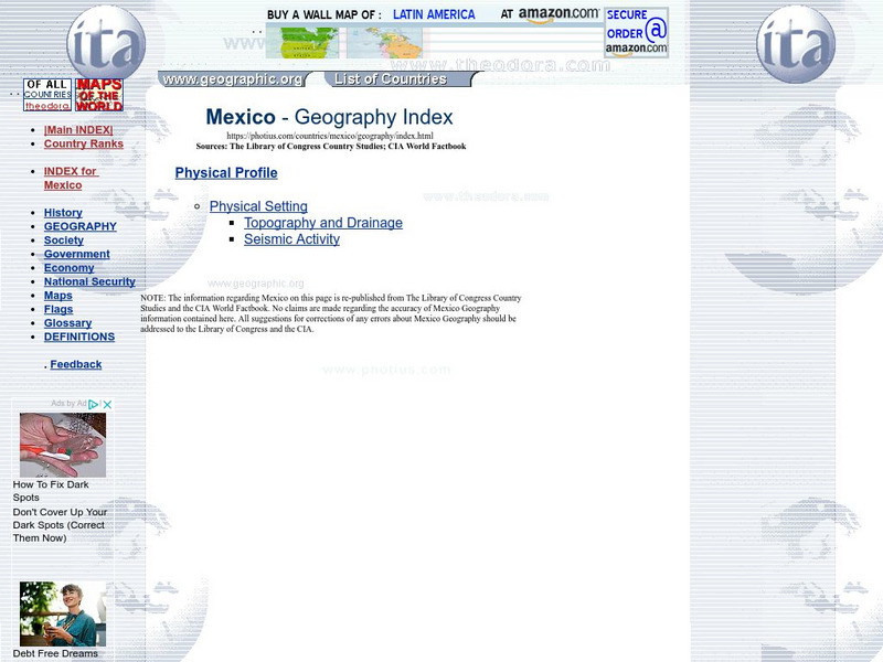 Mexico Geography Index Handout Mexico Geography Index Handout