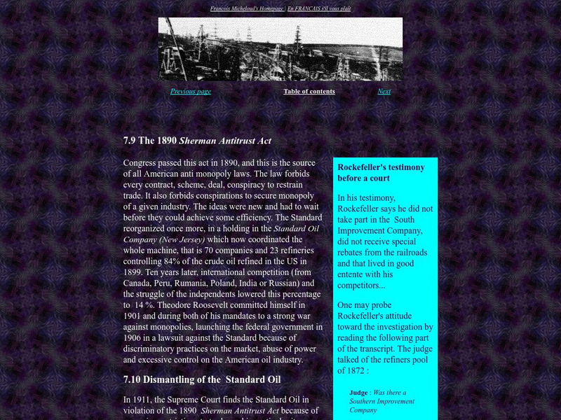 John D. Rockefeller: The 1890 Sherman Antitrust Act Website John D. Rockefeller: The 1890 Sherman Antitrust Act Website