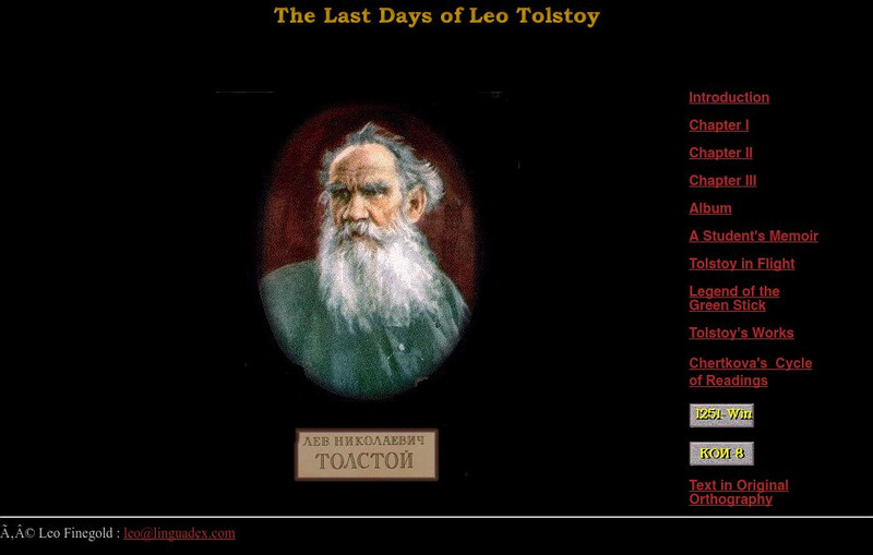 The Last Days of Leo Tolstoy Unit Plan The Last Days of Leo Tolstoy Unit Plan