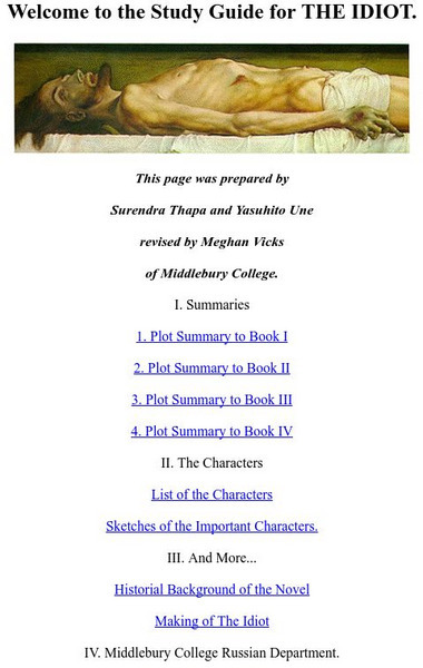 Middlebury College: Study Guide for the Idiot Unit Plan Middlebury College: Study Guide for the Idiot Unit Plan