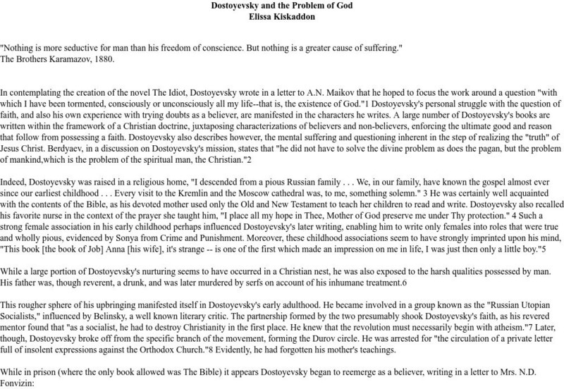 Middlebury College: Dostoyevsky and the Problem of God Website Middlebury College: Dostoyevsky and the Problem of God Website