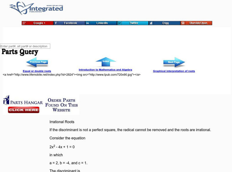 Integrated Publishing: Irrational Roots Activity Integrated Publishing: Irrational Roots Activity