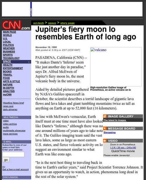 Cnn: Jupiter's Fiery Moon Io Resembles Earth of Long Ago Article Cnn: Jupiter's Fiery Moon Io Resembles Earth of Long Ago Article