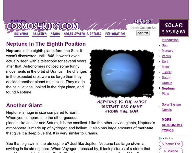Cosmos4 Kids: Solar System: Neptune Handout