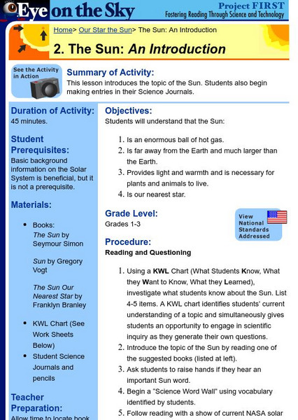 Center for Science Education: Eye on the Sky: Introduction to the Sun Lesson Plan Center for Science Education: Eye on the Sky: Introduction to the Sun Lesson Plan