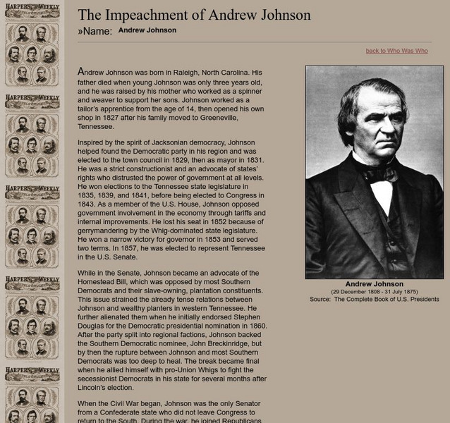 Impeachment of Andrew Johnson: Andrew Johnson Handout Impeachment of Andrew Johnson: Andrew Johnson Handout