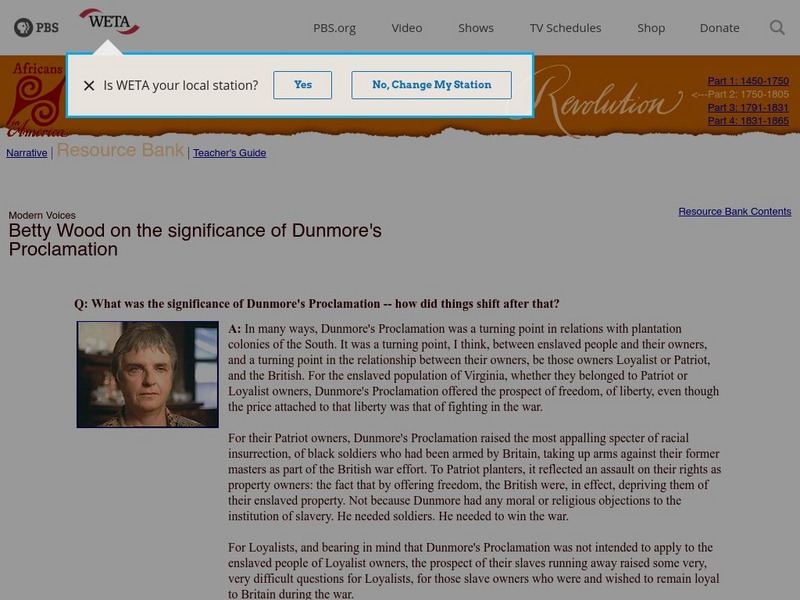 Africans in America: Revolution: Significance of Dunmore's Proclamation Primary Africans in America: Revolution: Significance of Dunmore's Proclamation Primary
