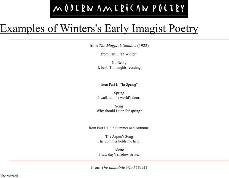 University of Illinois: Examples of Winter's Early Imagist Poetry Handout University of Illinois: Examples of Winter's Early Imagist Poetry Handout