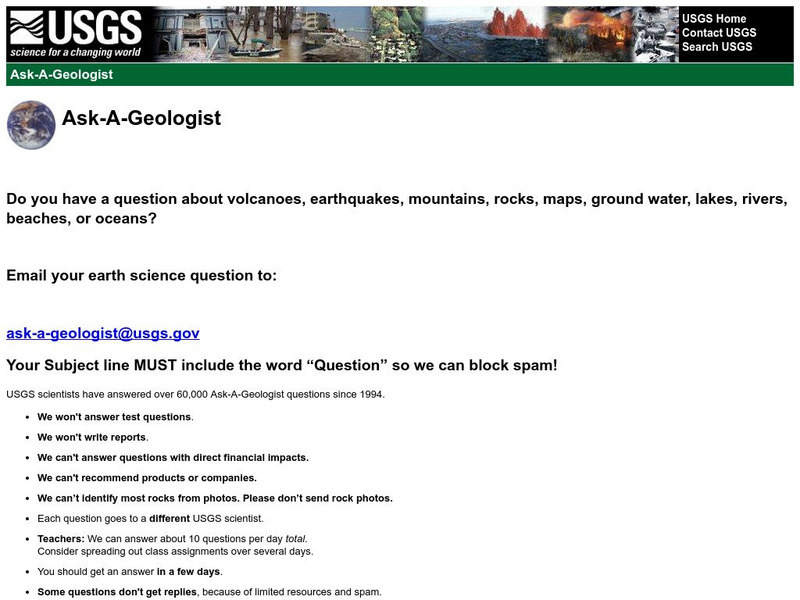 Usgs: Ask a Geologist Website Usgs: Ask a Geologist Website
