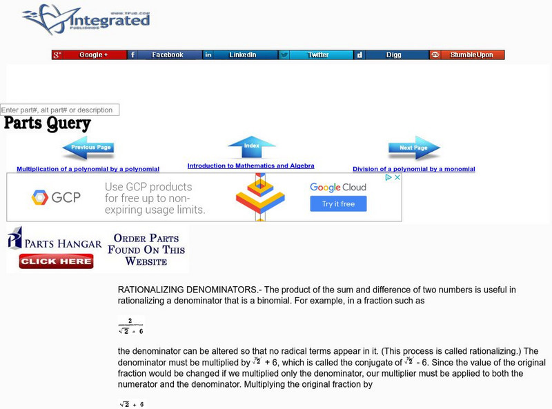 Integrated Publishing: Rationalizing Denominators Handout Integrated Publishing: Rationalizing Denominators Handout