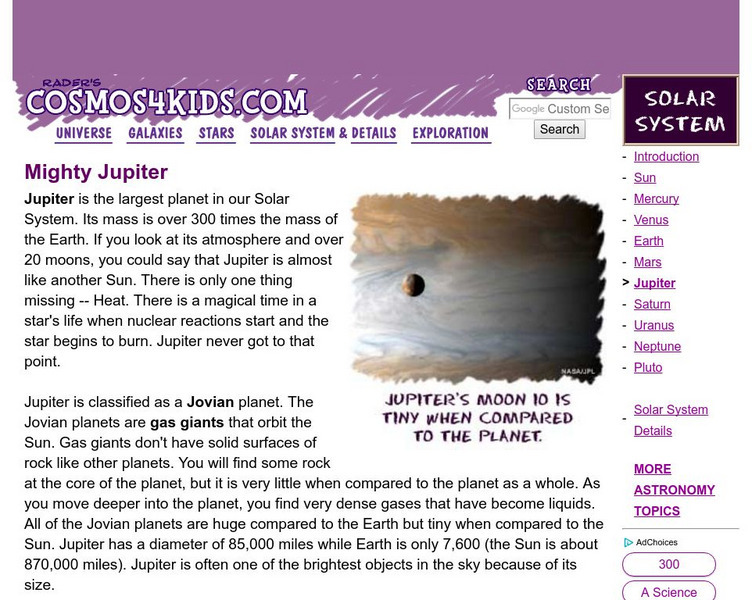 Cosmos4 Kids: Solar System: Jupiter Handout Cosmos4 Kids: Solar System: Jupiter Handout