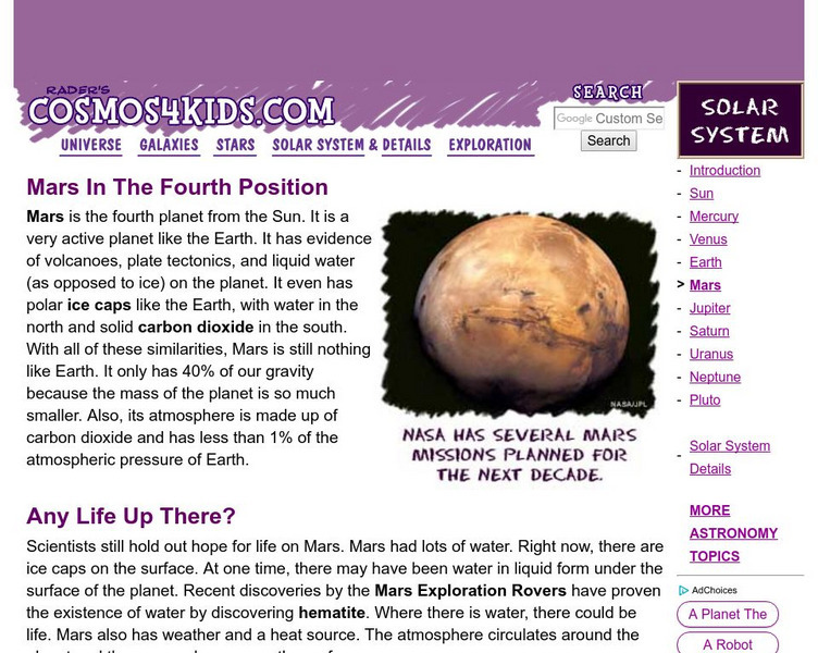 Cosmos4 Kids: Solar System: Mars Handout