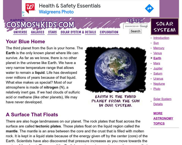 Cosmos4 Kids: Solar System: Earth Handout Cosmos4 Kids: Solar System: Earth Handout