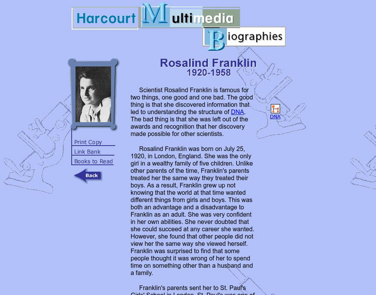 Harcourt: Biographies: Rosalind Franklin Handout