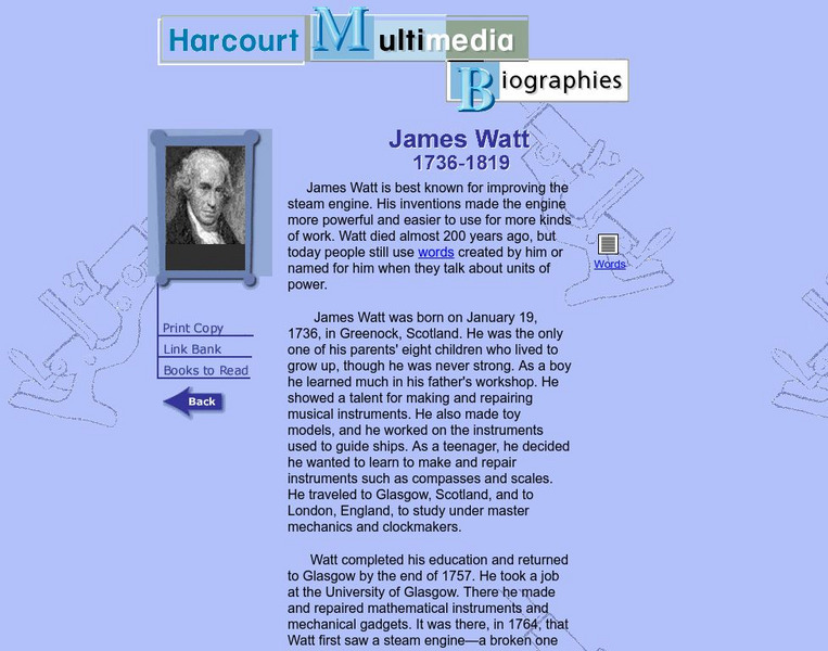 Harcourt: Biographies: James Watt Website