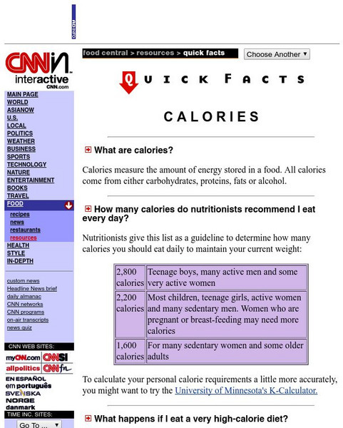 Cnn: Quick Facts on Calories Website Cnn: Quick Facts on Calories Website