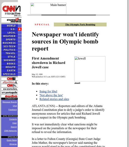 Cnn: Newspaper Won't Identify Sources in Bombing Article