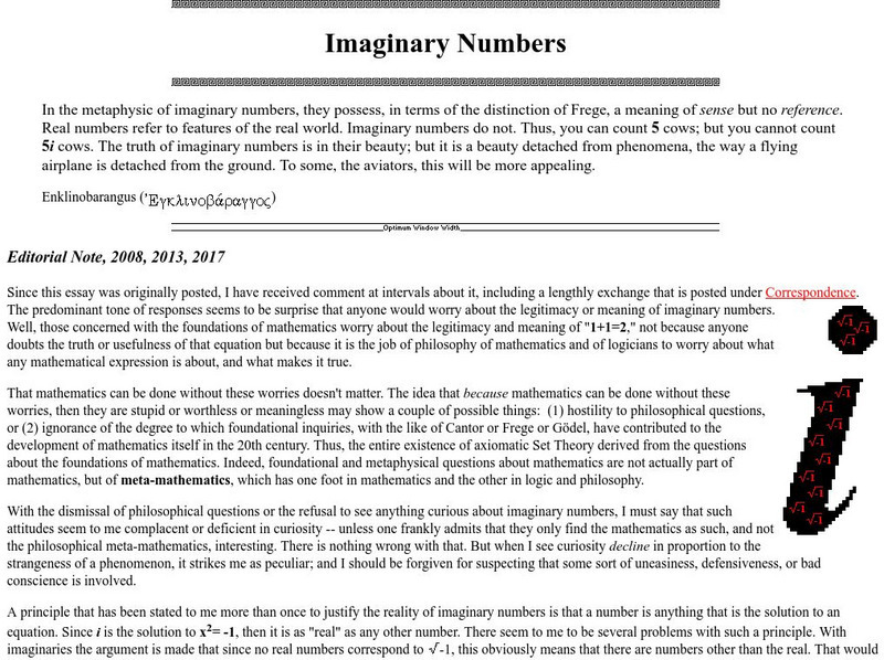 Friesian.com: Imaginary Numbers Handout