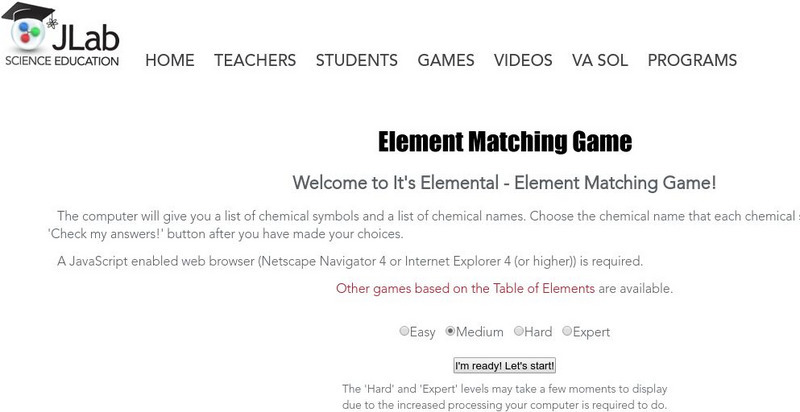 Jefferson Lab: Element Matching Game Interactive
