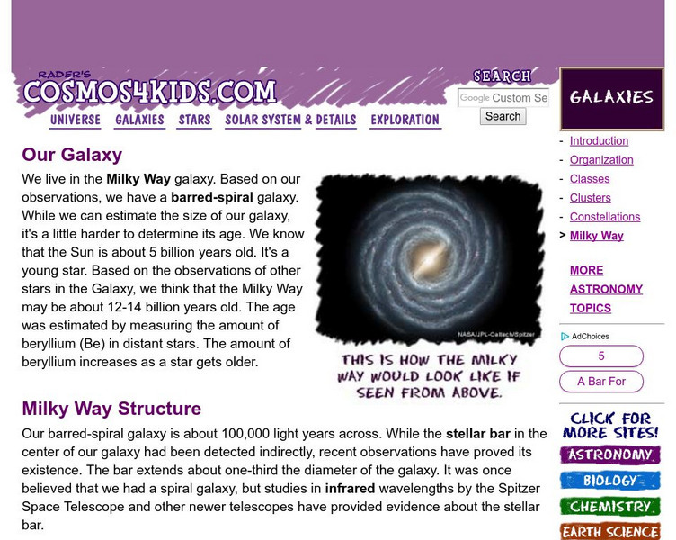 Cosmos4 Kids: Galaxies: Milky Way Website Cosmos4 Kids: Galaxies: Milky Way Website