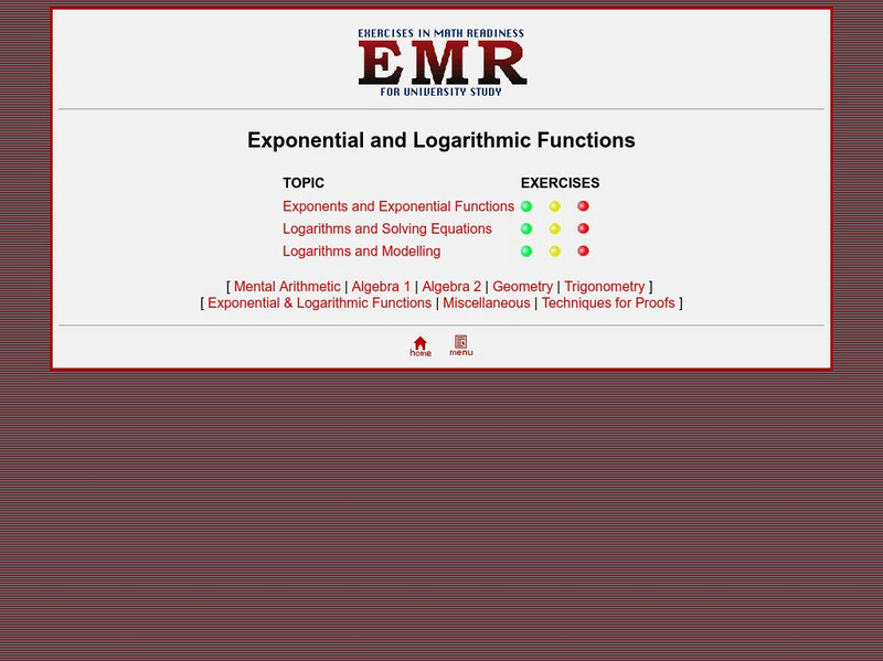 University of Saskatchewan: Exponential and Logarithmic Functions Unknown Type University of Saskatchewan: Exponential and Logarithmic Functions Unknown Type