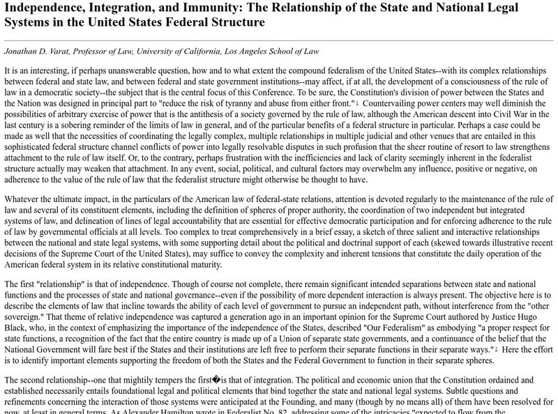 Center for Civic Education: Relationship of State and National Legal Systems Article Center for Civic Education: Relationship of State and National Legal Systems Article