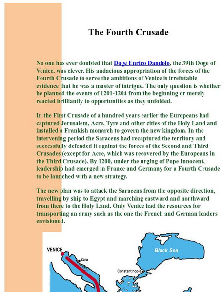 Italian Culture: Preparation for the Fourth Crusade Handout Italian Culture: Preparation for the Fourth Crusade Handout