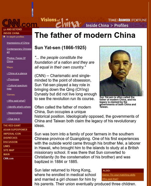 Cnn: The Father of Modern China: Sun Yat Sen (1866 1925) Website Cnn: The Father of Modern China: Sun Yat Sen (1866 1925) Website