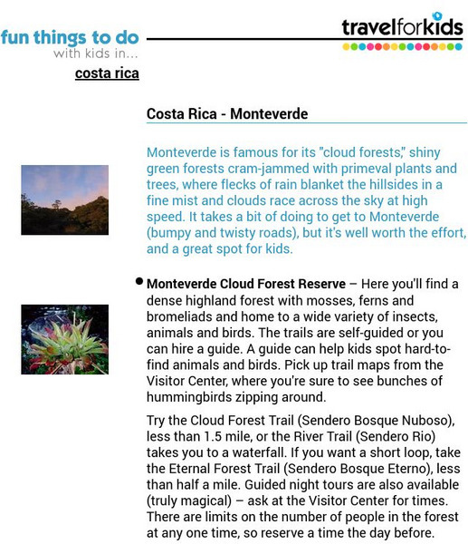Travel for Kids: Costa Rica: Monteverde Website Travel for Kids: Costa Rica: Monteverde Website