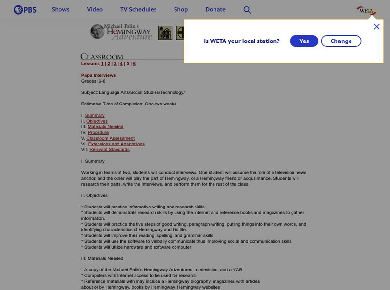 Pbs Teachers: Papa Interviews Lesson Plan Pbs Teachers: Papa Interviews Lesson Plan