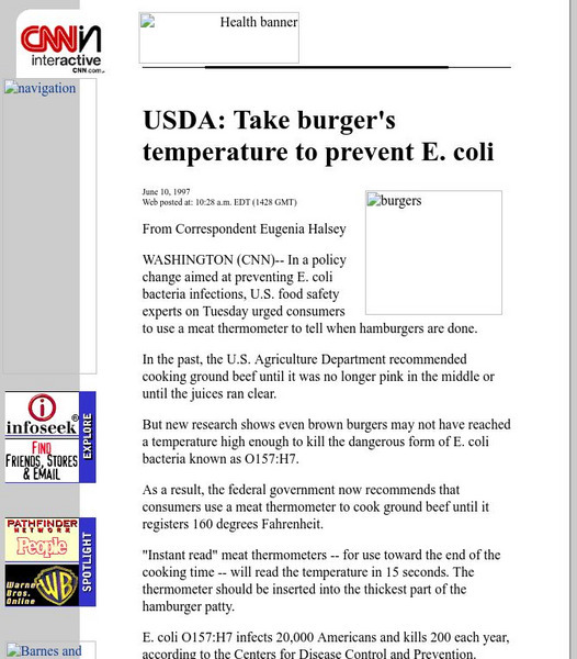 Cnn: Usda:take Burger's Temperature to Prevent e.coli Handout Cnn: Usda:take Burger's Temperature to Prevent e.coli Handout