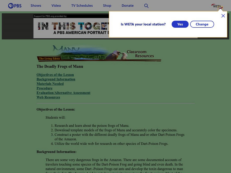 Pbs Teachers: The Deadly Frogs of Manu Lesson Plan Pbs Teachers: The Deadly Frogs of Manu Lesson Plan