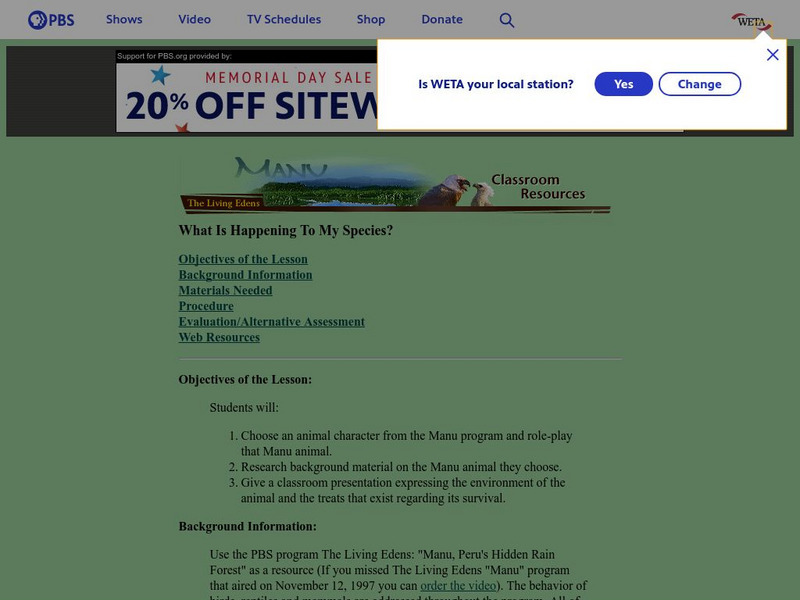 Pbs Teachers:manu: What's Happening to My Species? Lesson Plan Pbs Teachers:manu: What's Happening to My Species? Lesson Plan
