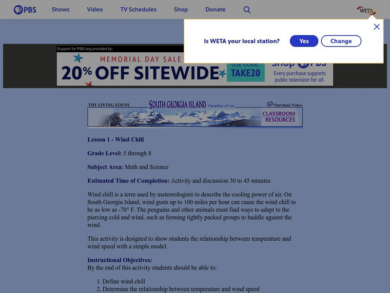 Pbs Teachers: South Georgia Island: Wind Chill Lesson Plan