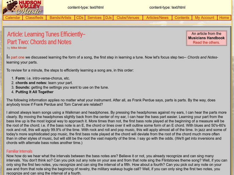 Article: Learning Tunes Efficiently: Part Two: Chords and Notes Article Article: Learning Tunes Efficiently: Part Two: Chords and Notes Article