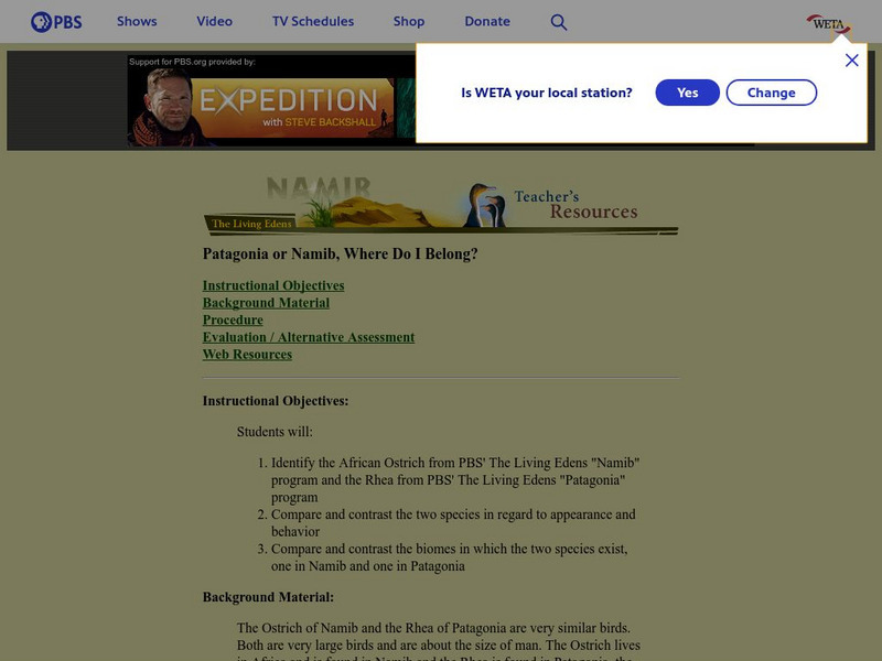 Pbs Teachers:namib: Patagonia or Namib, Where Do I Belong? Lesson Plan Pbs Teachers:namib: Patagonia or Namib, Where Do I Belong? Lesson Plan