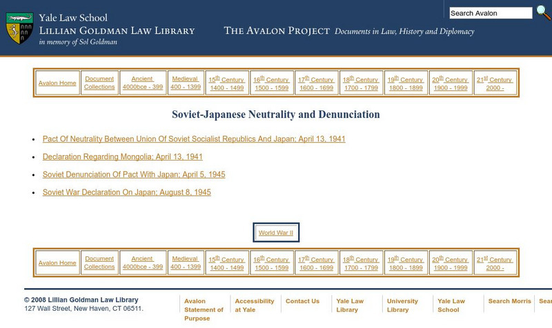 Avalon Project: Soviet Japanese Neutrality and Denunciation Primary