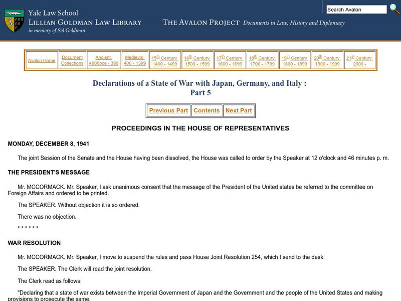 Avalon Project: Declarations of a State of War With Japan, Germany, and Italy Primary Avalon Project: Declarations of a State of War With Japan, Germany, and Italy Primary