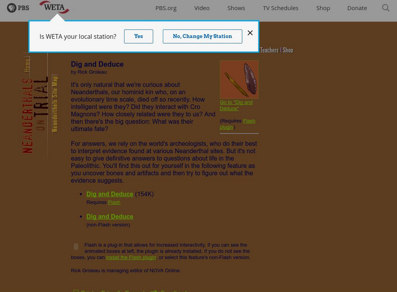 Pbs Teachers:neanderthals on Trial: Dig and Deduce Website Pbs Teachers:neanderthals on Trial: Dig and Deduce Website